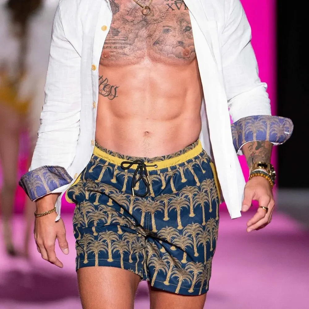 Krissy King Palm Dreams Trees Print Swim Trunks M
